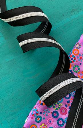 Black Zipper Tape with Iridescent Teeth