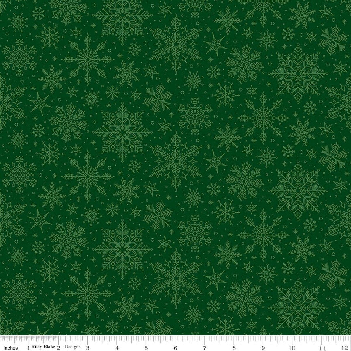 Poinsettias at Christmas Snowflakes Green
