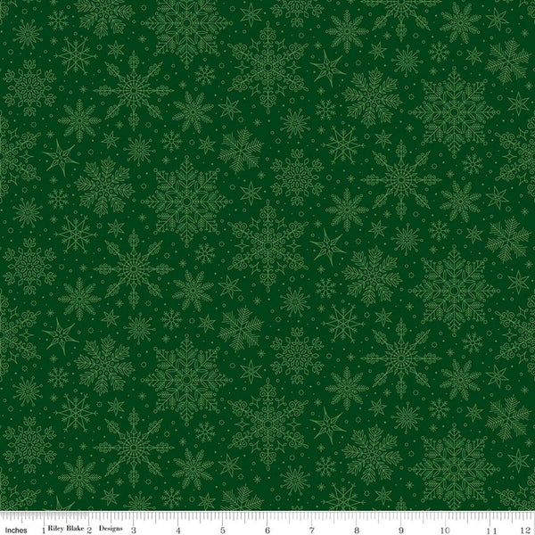 Poinsettias at Christmas Snowflakes Green