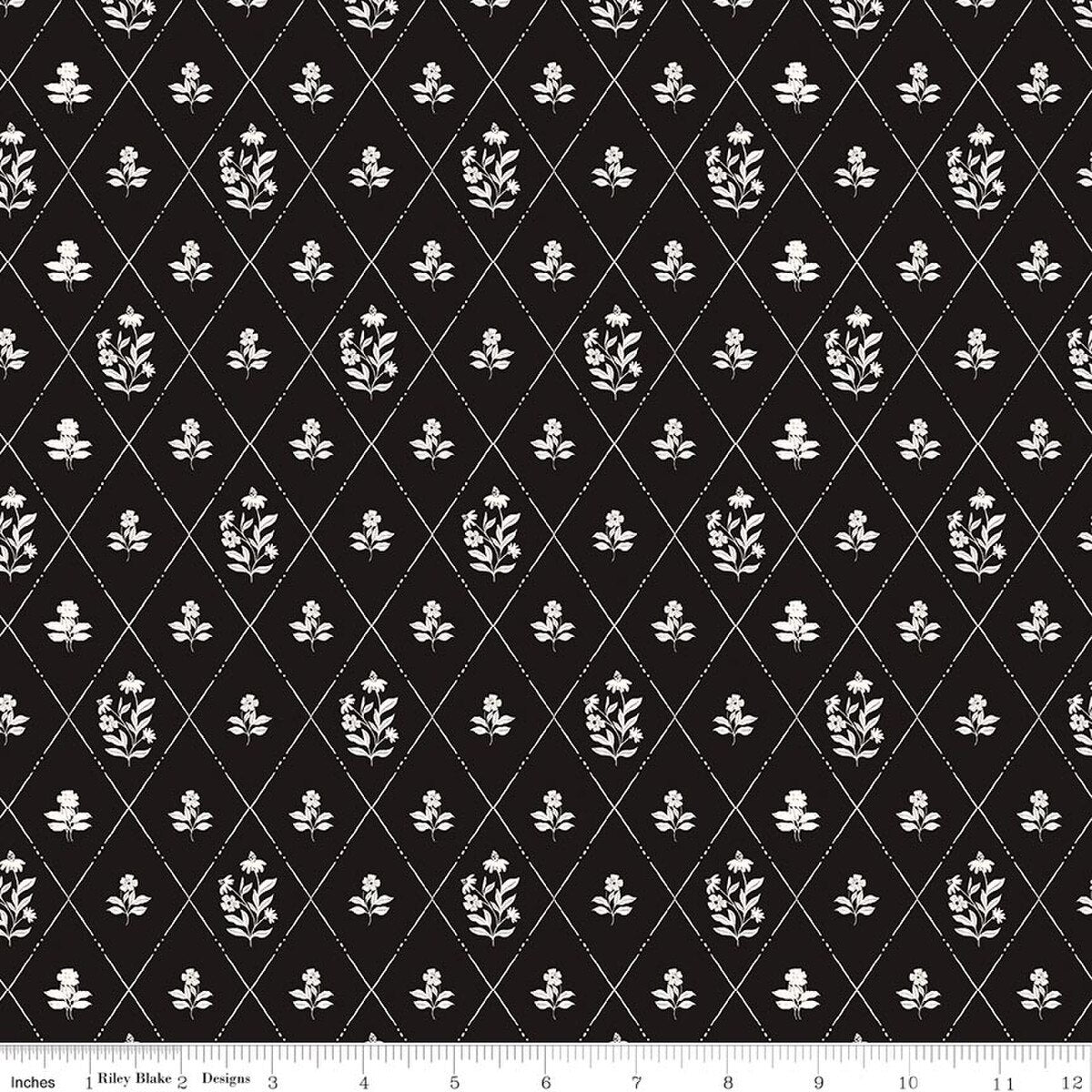 Moonlit Trellis Criss Cross Floral Black
