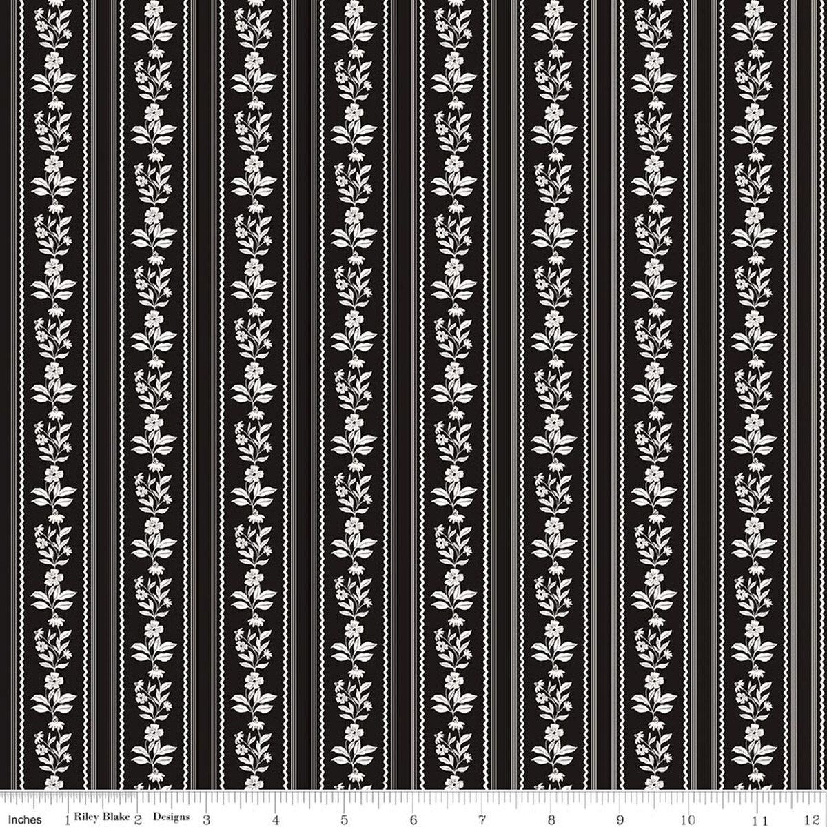 Moonlit Trellis Floral Stripe Black
