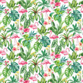 Coastal Breeze Flamingos & Tropical leaves