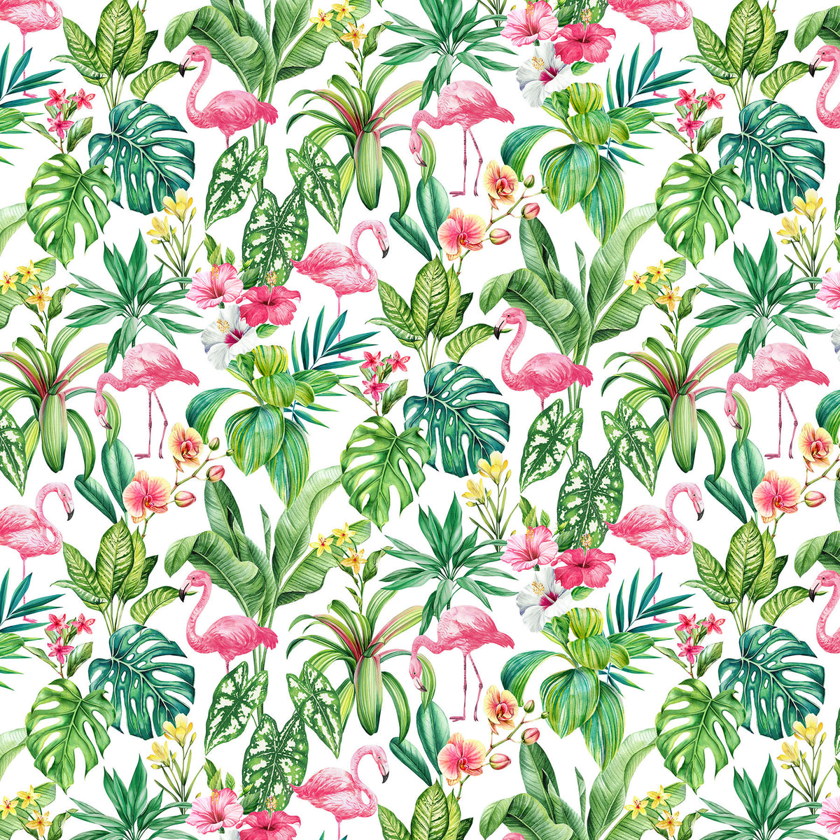 Coastal Breeze Flamingos & Tropical leaves