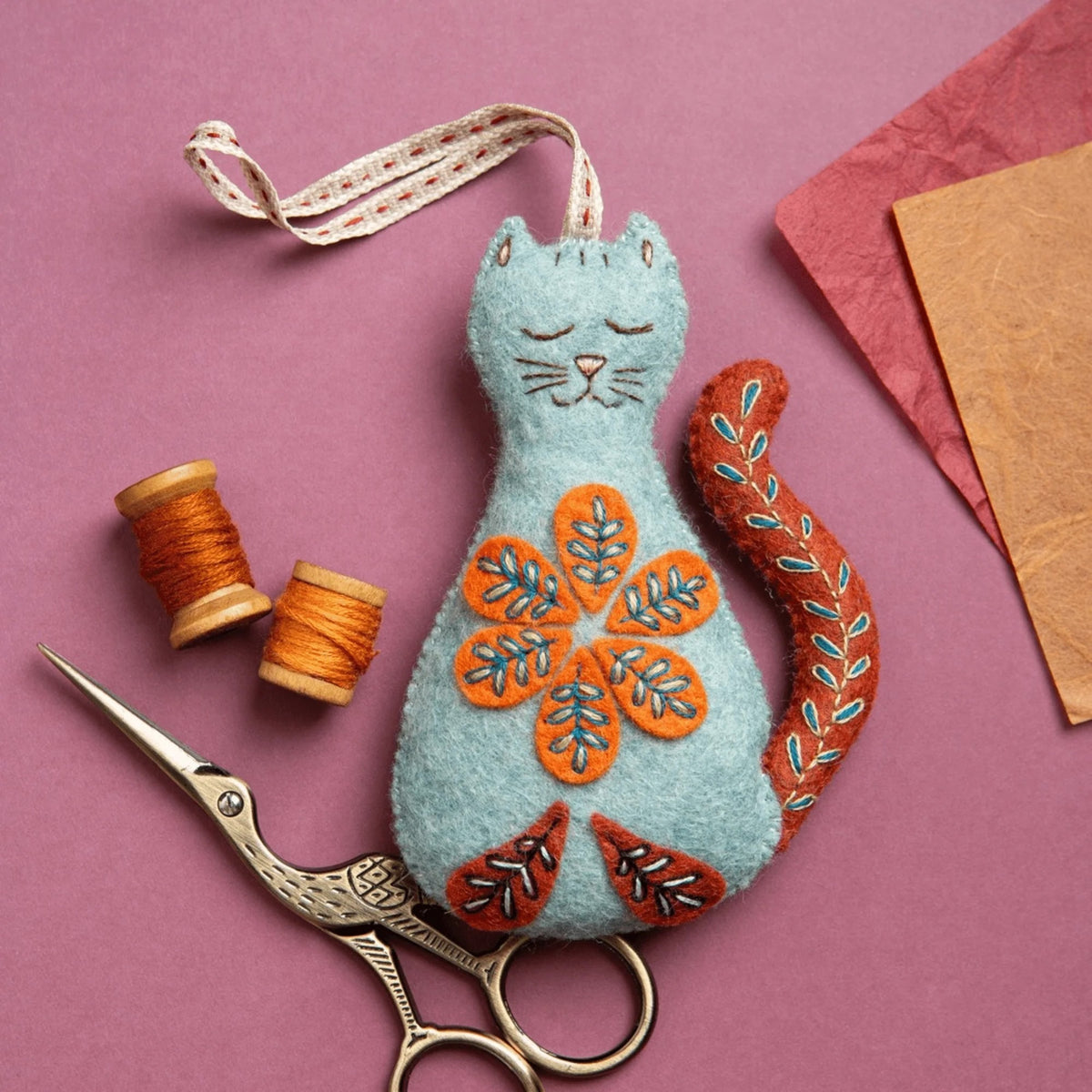 Corinne Lapierre Folk Embroidered Cat Felt Mini Kit