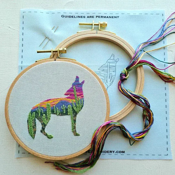 Desert Coyote Embroidery Kit