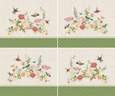 Hummingbird Days - Light Khaki Digital 36" Fat Qtr Panel
