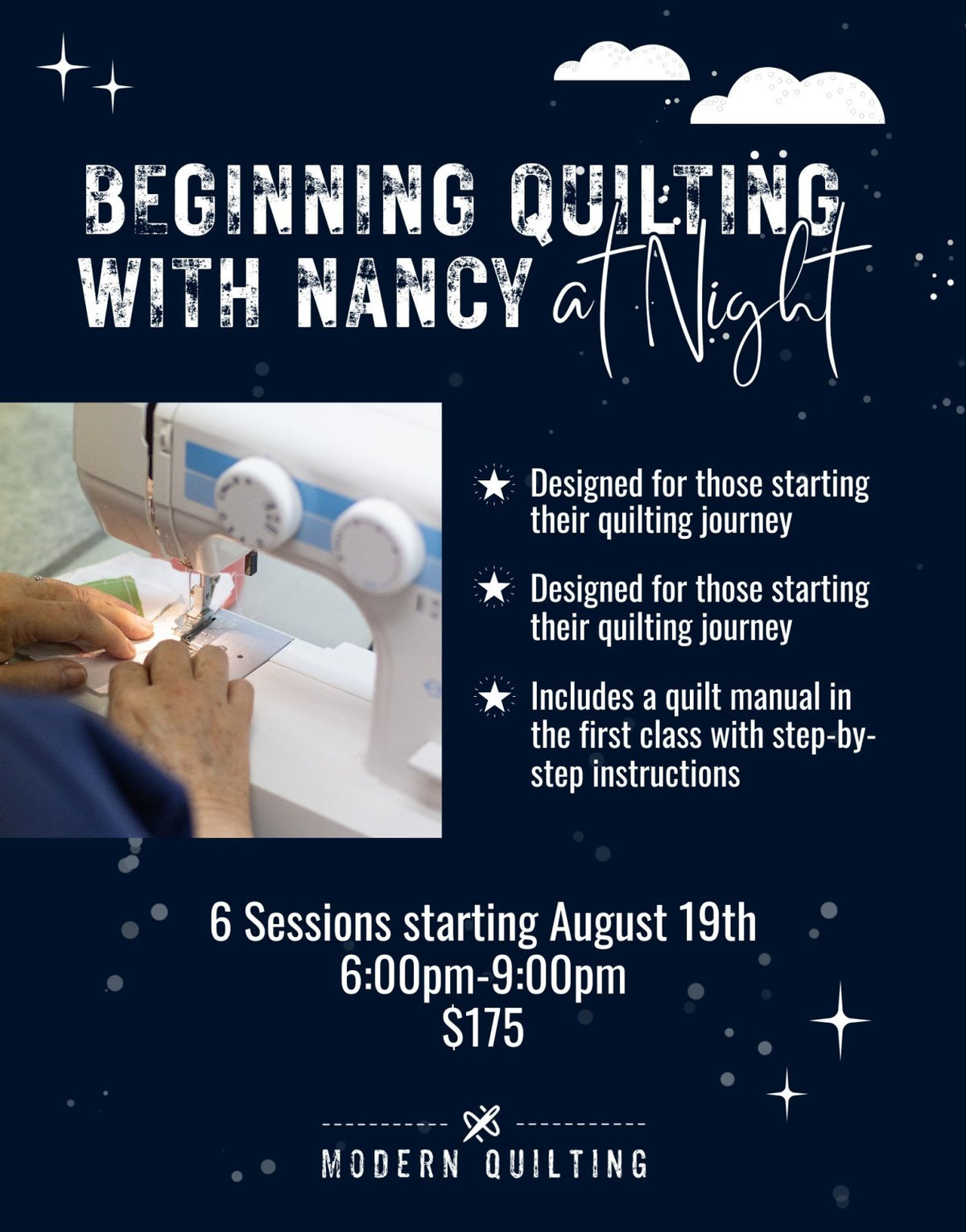 Beginning Quilting with Nancy at Night