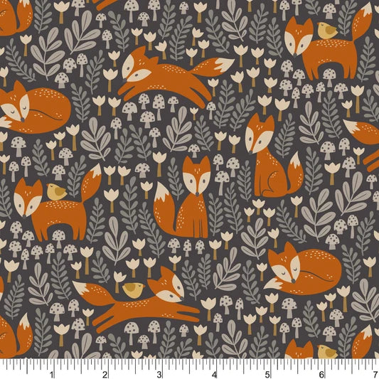 Cozy Forest - Little Foxes Dark Gray