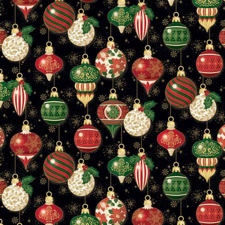 Poinsettias at Christmas Ornaments Black Foil