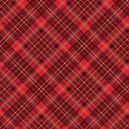 Poinsettias at Christmas Plaid Red Foil