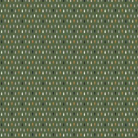 Spring Showers - Raindrops Green Organic Cotton