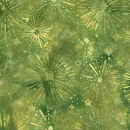 Sunburst Stars Green Ivy Batik