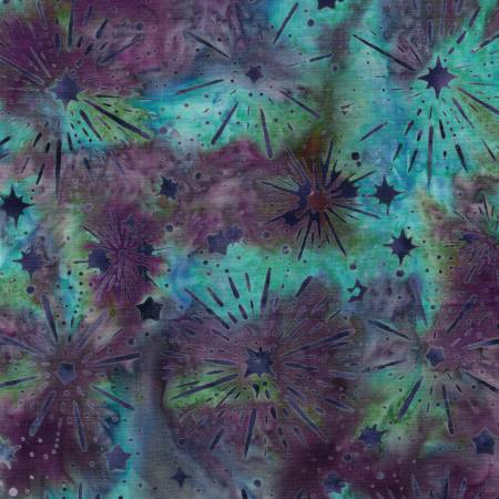 Sunburst Stars Multi Teal Purple Batik
