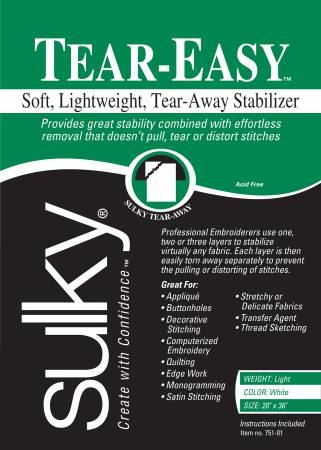 Tear Easy Tear-Away Stablizer White 20in x 1yd