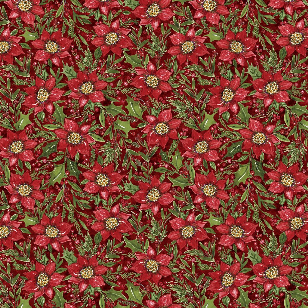 Snowy Greetings - Poinsettia and Holly Red