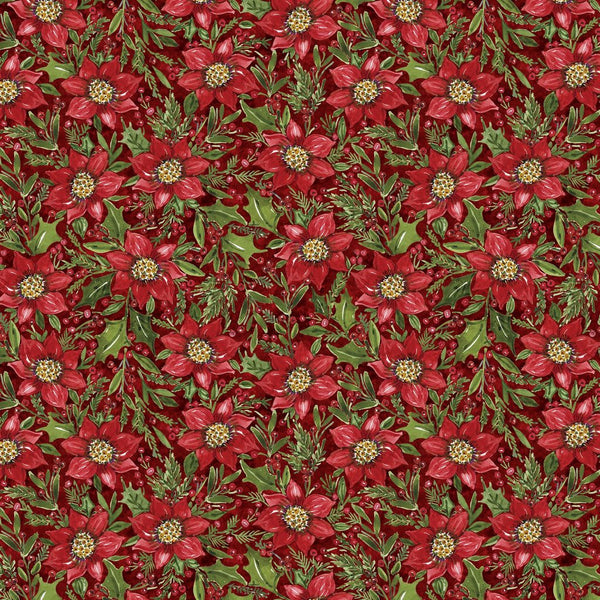 Snowy Greetings - Poinsettia and Holly Red